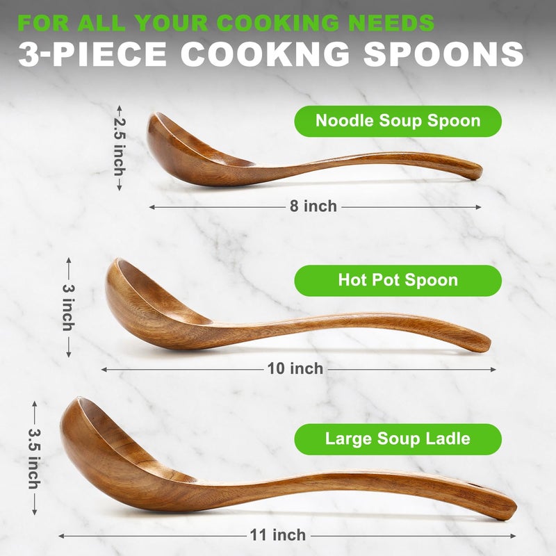 Renawe 3 Pack Wooden Ladles for Serving Spoon Soup Ladle Wood Spoons for Cooking Ladel Large Bamboo Kitchen Tools Ladles Big Spaghetti Spoon Laddle Non Toxic Soup Spoons Teak deep Ladle - Image 4